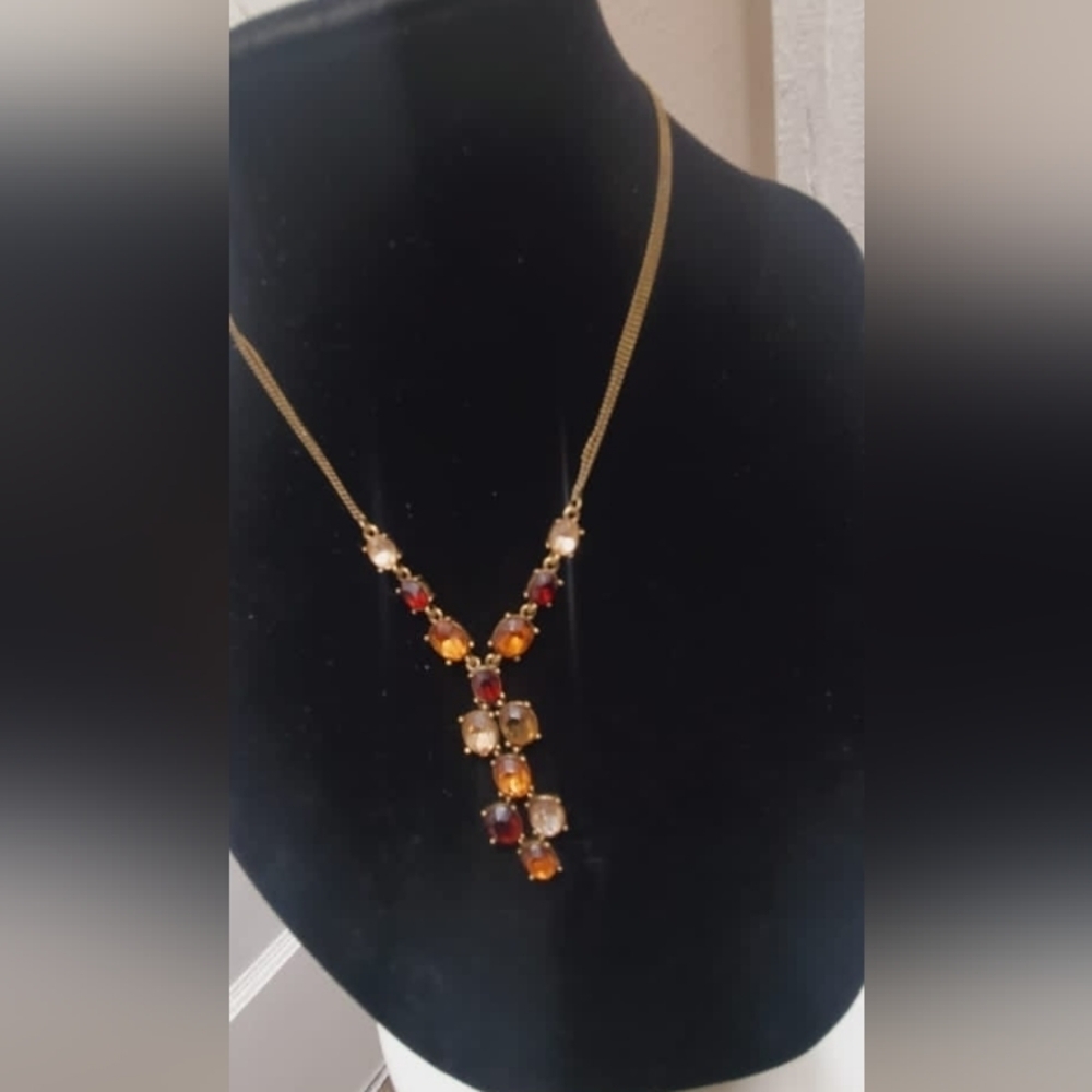 Large Multi Color Dangle Rhinestone Necklace. Multicolored Amber Drop Necklace🌴 - Picture 4 of 8